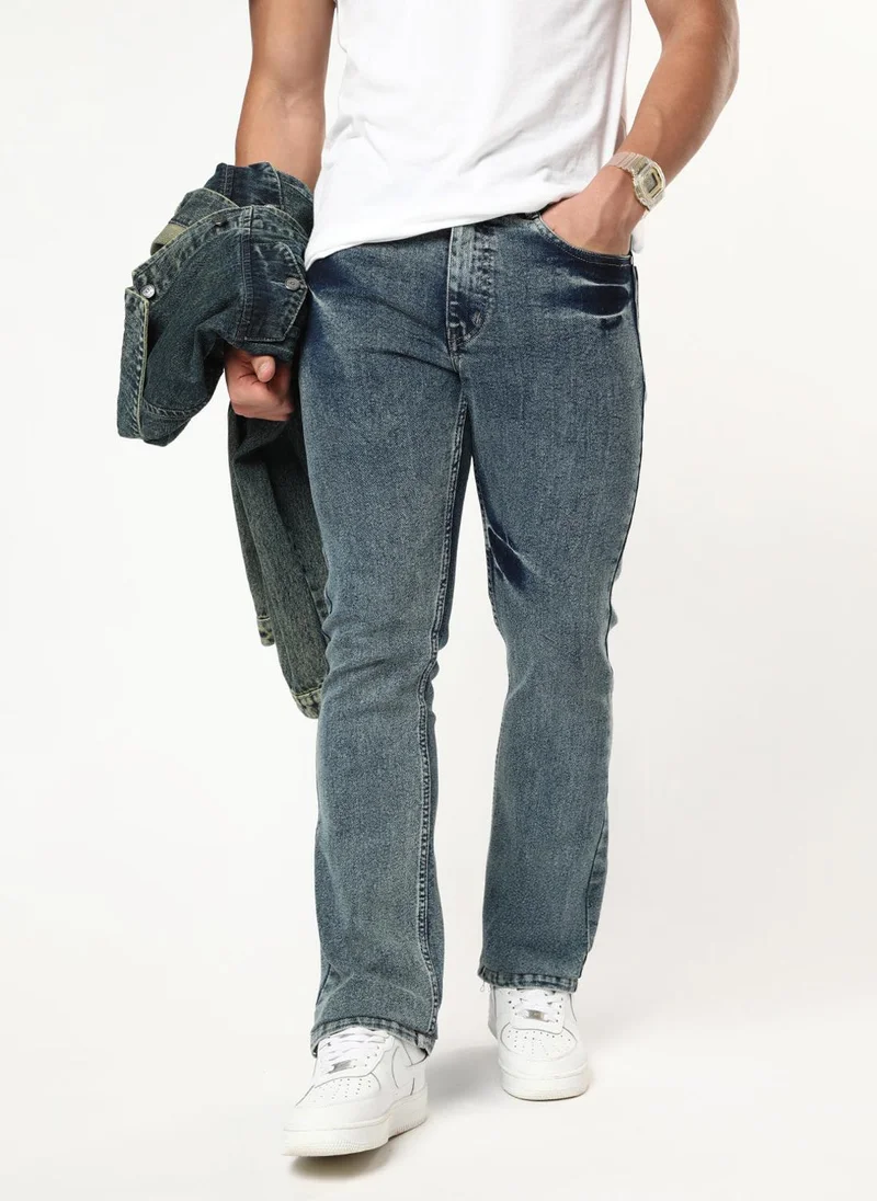 أوربانو فاشن Urbano Fashion Men's Light Blue Bootcut Fit Mid Rise Acid Wash Jeans Stretchable